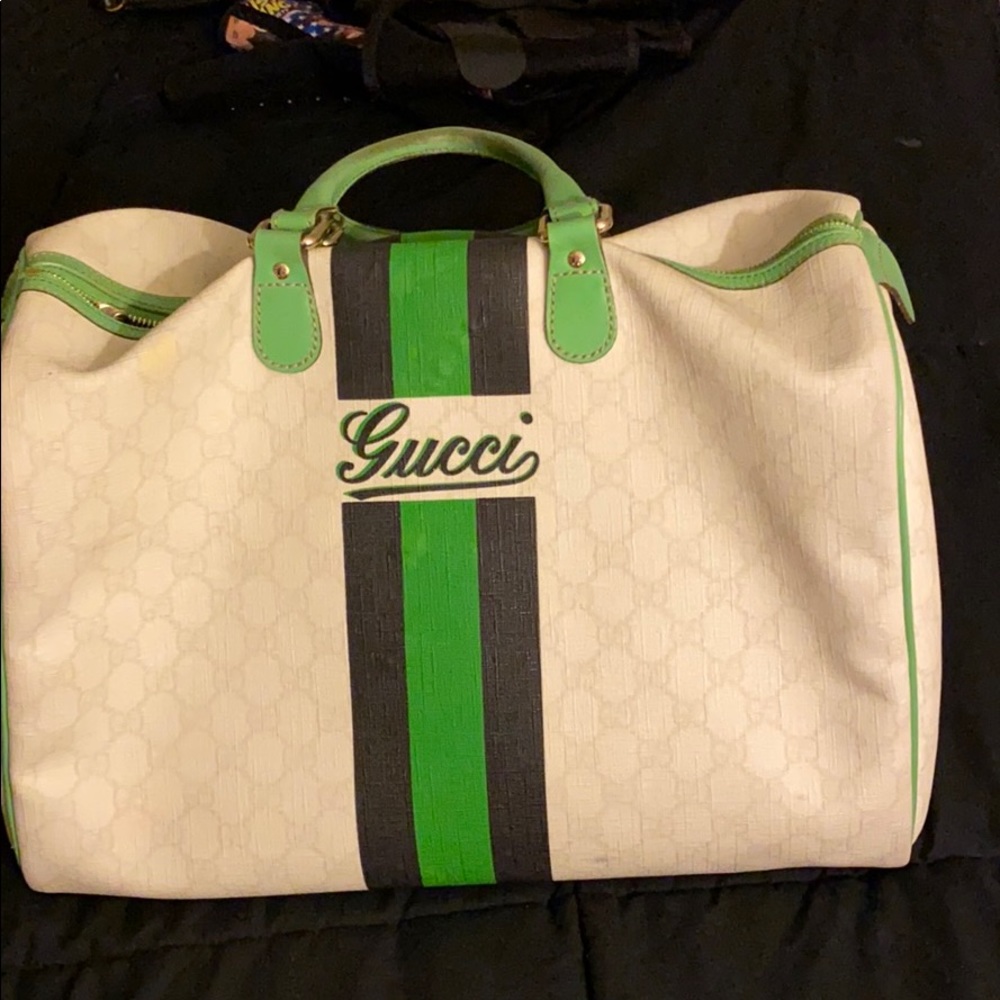 Gucci White/Green/Blue GG Supreme Boston Bag